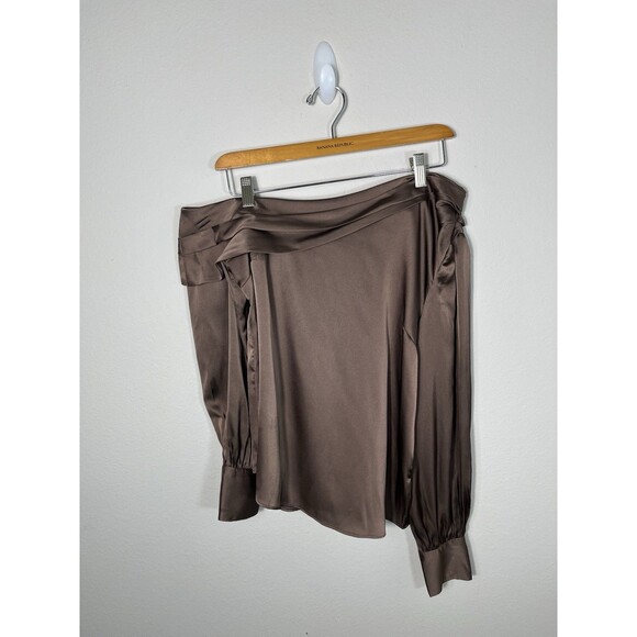 Express Satin Off The Shoulder Long Sleeve Top Brown Sz S - Picture 1 of 13
